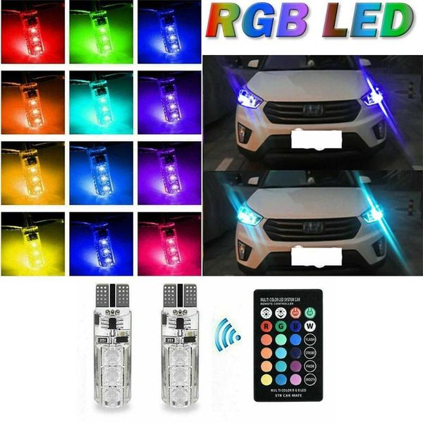 

emergency lights 2pcs t10 rgb remote control led car light bulb 6 smd clearance multicolor w5w 501 side bulbs