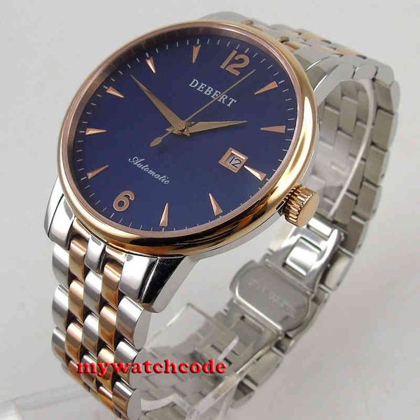 

dial 41 mm debert blue golden case saffierglas miyota 8215 automatic men's watches, Slivery;brown