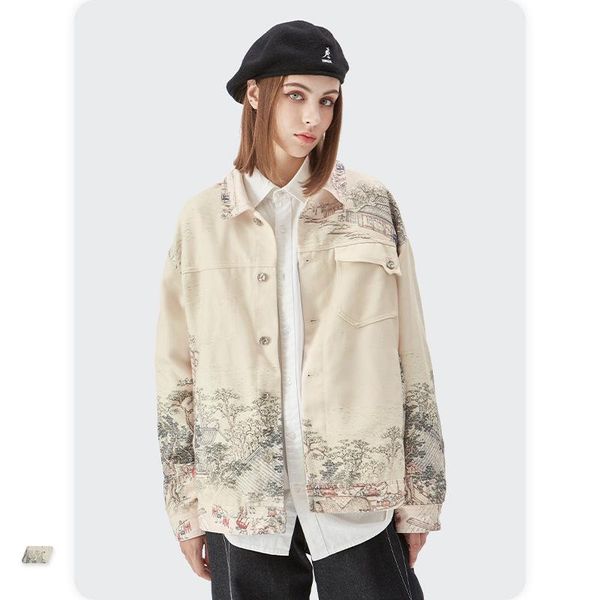 

men's jackets winter women autumn and jacket hip hop qingming shanghetu printed imitation denim windbreaker, Black;brown