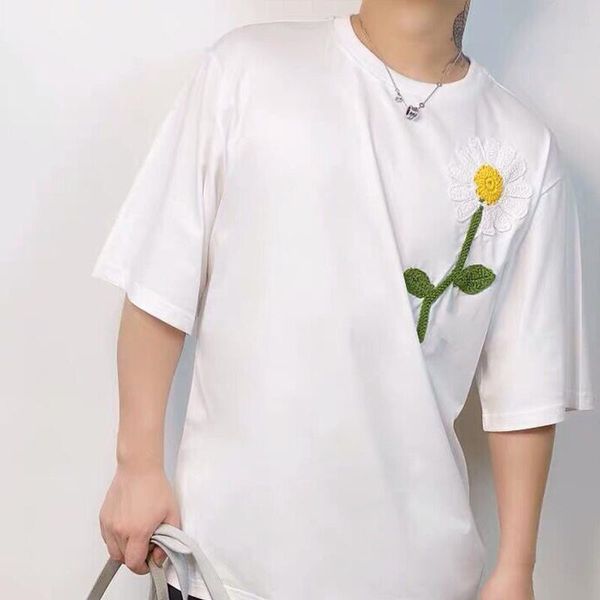 

t shirt embroidery chrysanthemum man women punk hip hop print letter tee summer skateboard casual fashion short sleeve, White;black