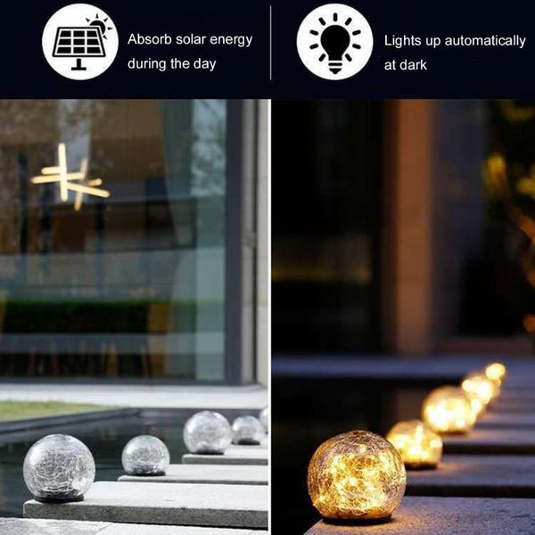 

party decoration 55% dropsolar lamp glass cracking process decorative abs crack ball light for garden