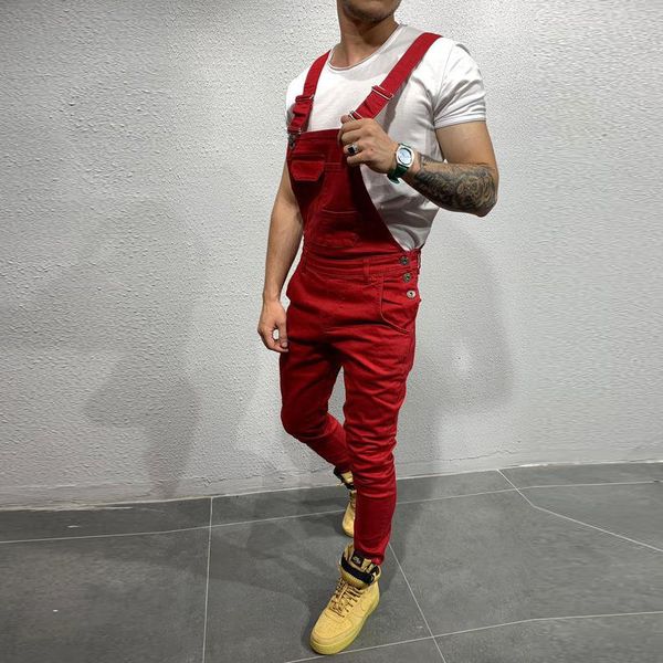 

2021 new fashion men's ripped jeans jumpsuits hi street distressed denim bib overalls for man suspender pants size s-xxxl mc1u a5ub, Blue