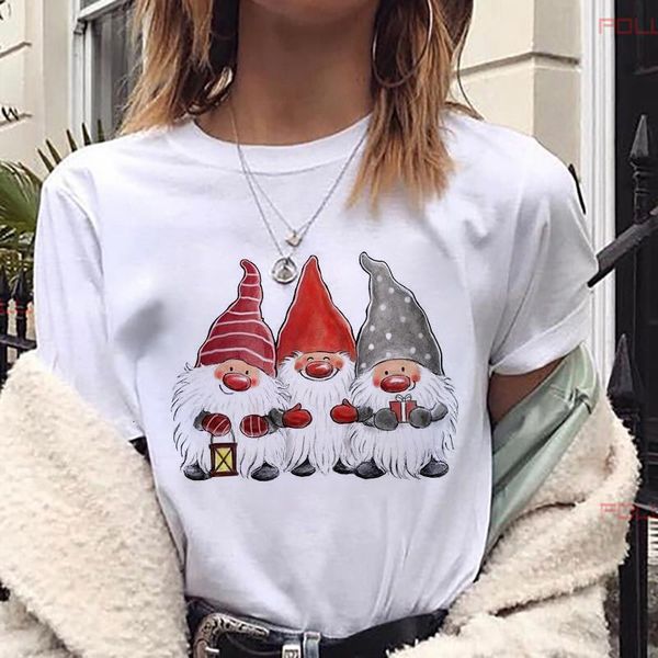 

new year christmas women girl fashion t-shirt harajuku ullzang short sleeve cartoon print tshirt funny santa claus tees, White