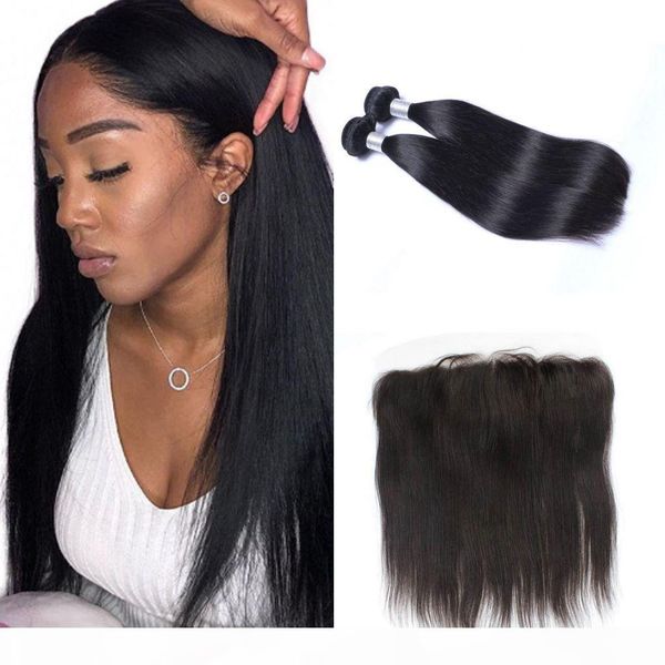 

brazilian virgin human hair bundles with frontal 13x4 ear to ear lace frontal with bundles straight hair extensions, Black;brown
