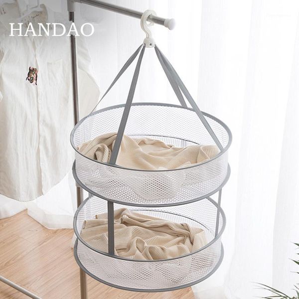 

gray single-layer clothes basket double-layer foldable large net wind-proof bag drying rack dryer1