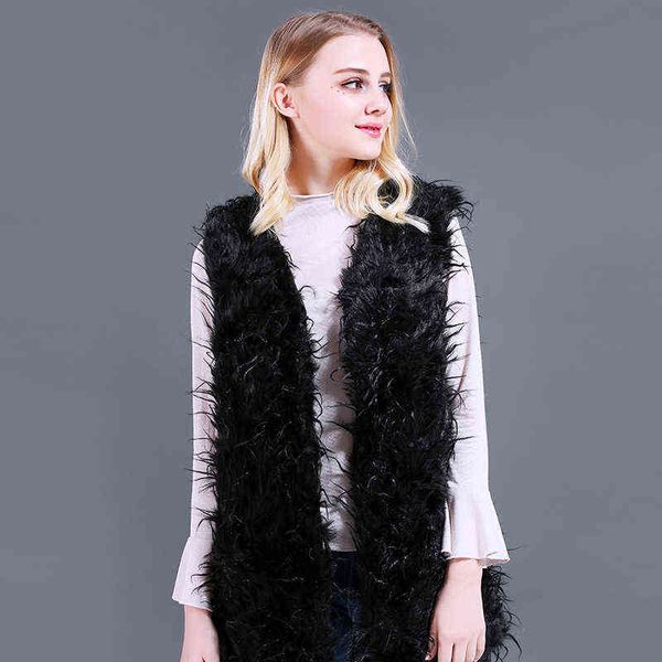 

fashion women faux-fur coat jacket ostrich vest v neck sleeveless lady solid faux-fur 211207, Black