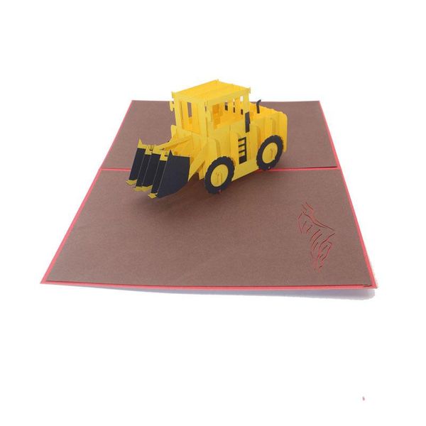 

greeting cards creative engineering machinery model 3d three-dimensional card folding paper-cutting bulldozer business blessing