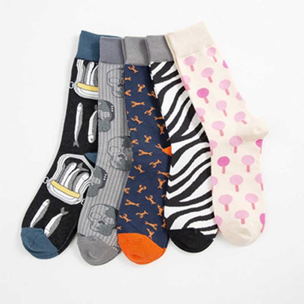 Neuheit Lustige Männer Grafik Socken Zebra Streifen Gekämmte Baumwolle Ölgemälde Kreative Japanische Harajuku Mode Lange Crew Shark Socke X0710