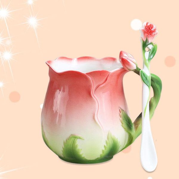 

mugs the product rose mug, a large-capacity ceramic mug with creative shape for household use.