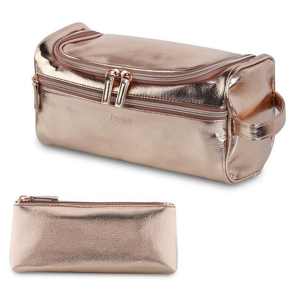 

cosmetic bags & cases rose gold portable storage bag makeup make up pouch toiletry wash beauty kit travel bath case 2pcs/set