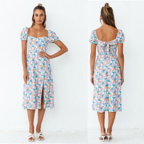 

2021 short sleeve square neck print split s, Black;gray