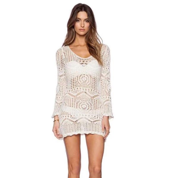 

women's swimwear bathing suit summer half sleeve beach dress seaside swim elegant women lace blouses crochet bikini cover up, White;black