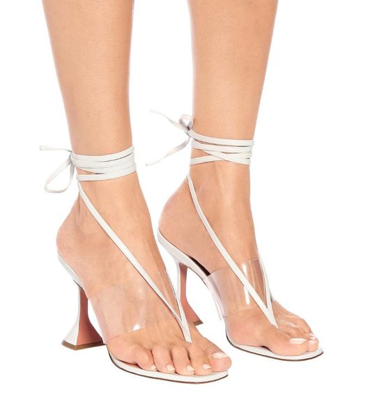 

new summer white transparent upper women's sandals herringbone high heels with straps fashion stiletto sandals and slippers35-42, Black