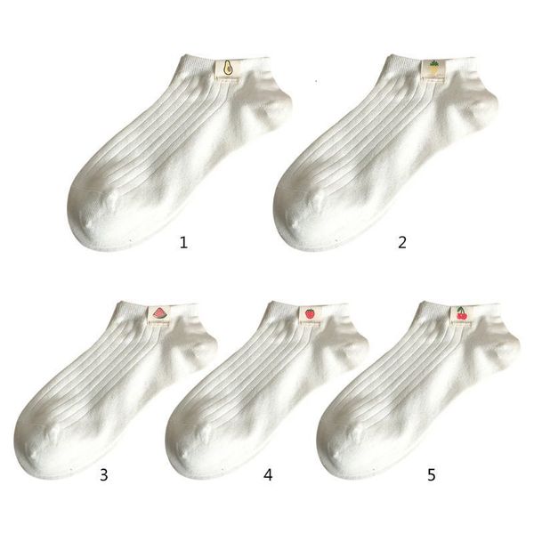 

korean style women deep mouth white boat nice cartoon fruit label patchwork student rubbed cotton short socks, Black;white