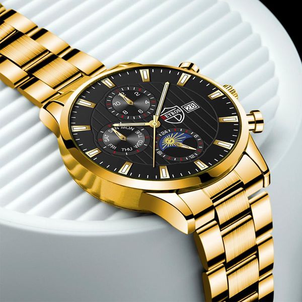 

wristwatches reloj hombre fashion mens sports watches luxury men business gold stainless steel quartz watch luminous clock relogio masculino, Slivery;brown