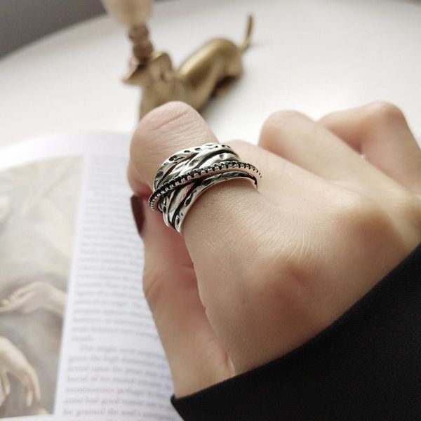 

cluster rings retro 100% authentic s925 sterling silver crossed twisted temperament art line adjustable long fine jewelry j194, Golden;silver