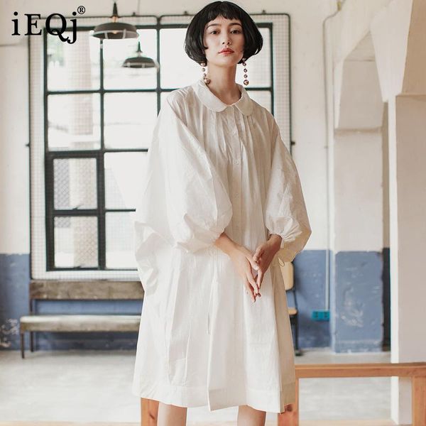 

casual dresses ieqj 2021 spring and sumemr turn-down collar batwing sleeves single breasted cotton shirt loose big size dress wp59400, Black;gray