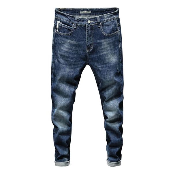 

men's jeans fashion men slim fit blue stretch spring and autumn casual denim pants stripes pockets gunness 2021,838