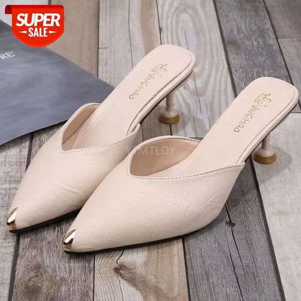 

new high heels shoes woman pointed toe shallow ladies elegant mules outside zapatillas mujer casa sapatos femininos #4n03, Black