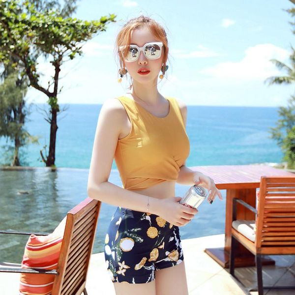 

one-piece suits women split swimsuit ins style swimwear three-piece suit was thin and chest gathered cover belly bikini