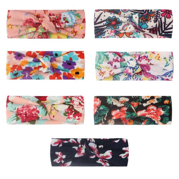 

hair accessories 7pcs/bag born fashion baby girls knot headband floral printing stretch hairband soft headwear, Slivery;white