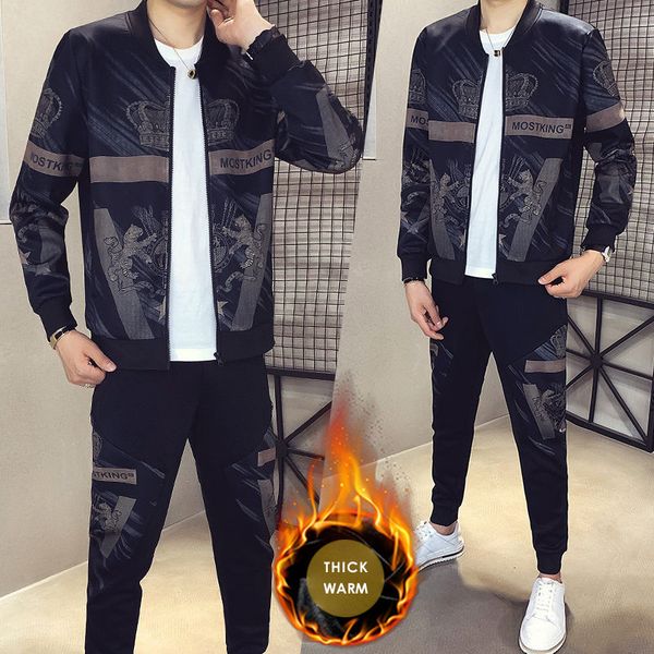 

2021 new jacket + pants 5xl tracksuit male thick warm moda winter men's set plus veet man 2 piece sets sport suit repe, Gray