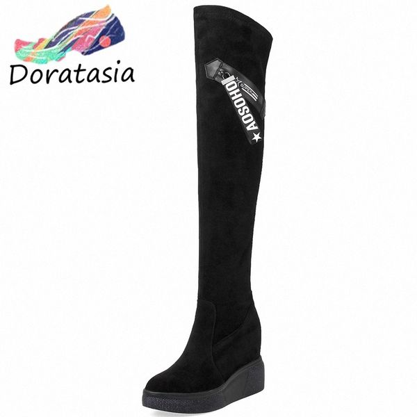 

doratasia new big size 32 40 fashion thigh high boots height increasing platform shoes woman party over the knee boots hiking boo 2869#, Black