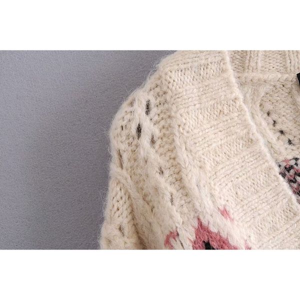

2021 new woman jacquard jacket cardigan loose oversized geometric sweater single breasted vintage knitted caot boho style 0y9m, White;black