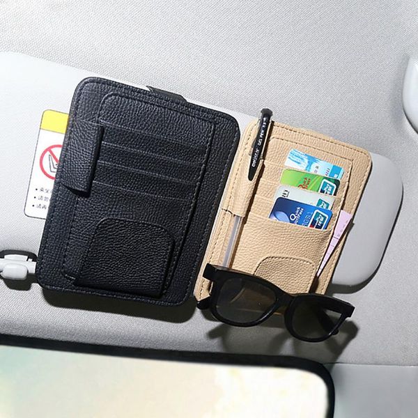 

car organizer sunglasses clip ticket card holders sun visor mount pu leather storage bag case ornaments auto accessories