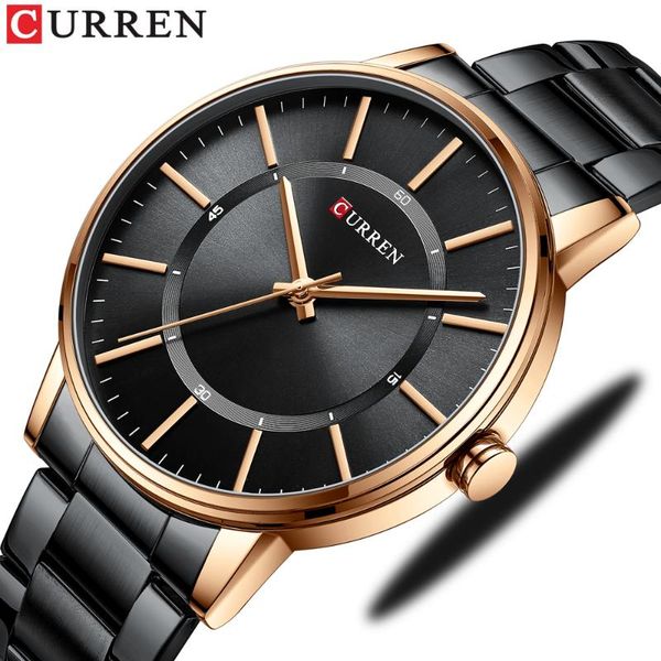 

wristwatches brand curren man watch fashion luxury stainless steel quartz simple thin male watches relojes para hombre, Slivery;brown