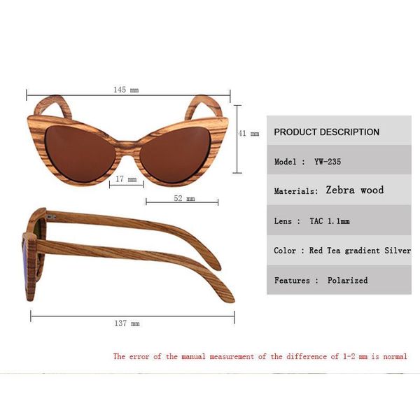 

2021 luxury solaria sunglasses eye ocularia gafas women sun glasses wood cat with box woode polarized round sol de glasses gukop, White;black