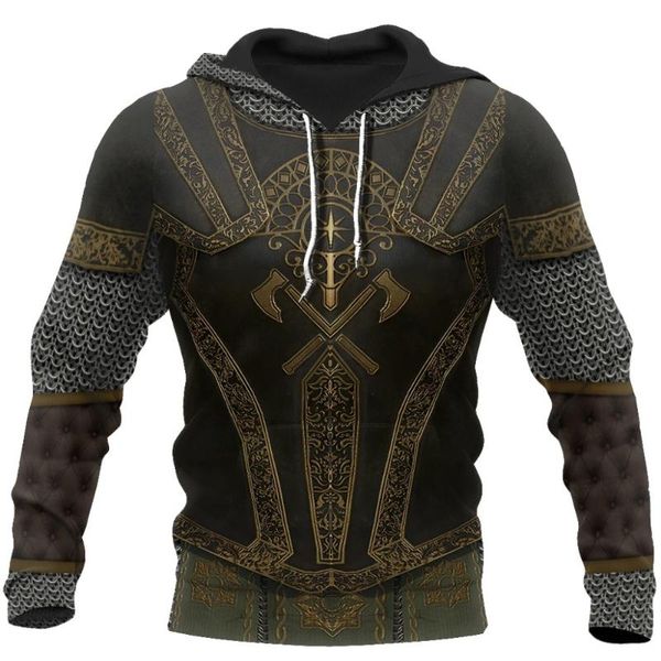 

men's hoodies & sweatshirts 3d all over printed medieval knight armor hoodie harajuku fashion hooded sweatshirt jacket cosplay zip 00, Black