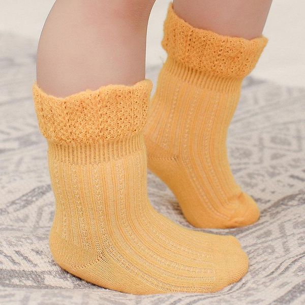 

ruffle cute baby socks solid color breathable born boys girls spring summer cotton kids sokken, Pink;yellow