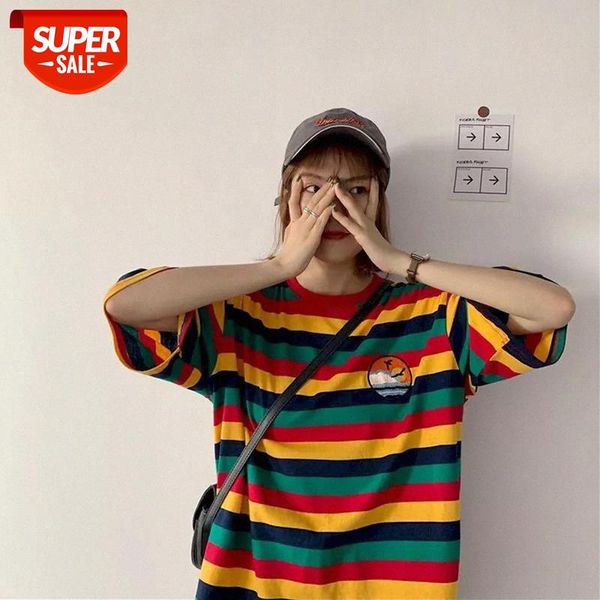 

rainbow kpop Cotton tshirt Harajuku tops t-shirt womens clothes oversized t shirt 2020 summer dark casual loose o-neck tees #fc3t, White