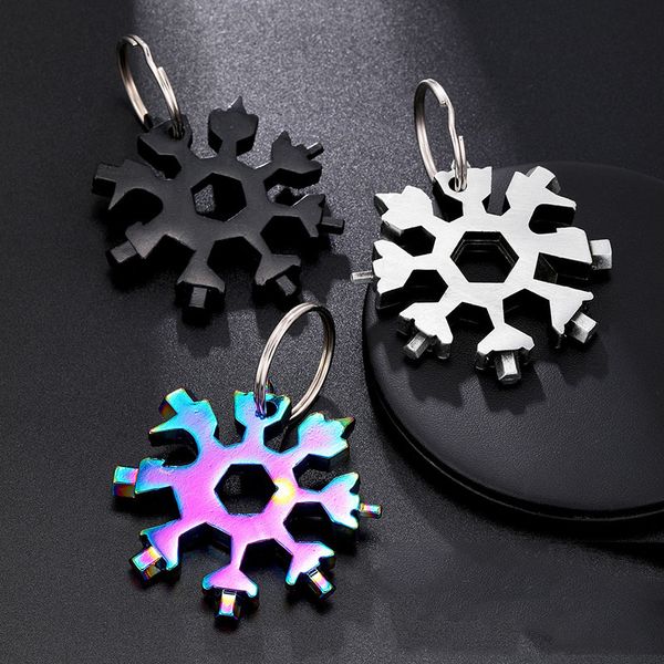 

18 in 1 camp key ring pocket tool charm multifunction hike multipurposer survive outdoor openers snowflake multi spanne hex wrench, Silver