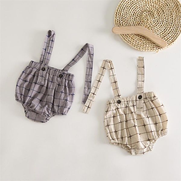 

rompers baby girl straps shorts kids plaid jumpsuit born clothes, Blue