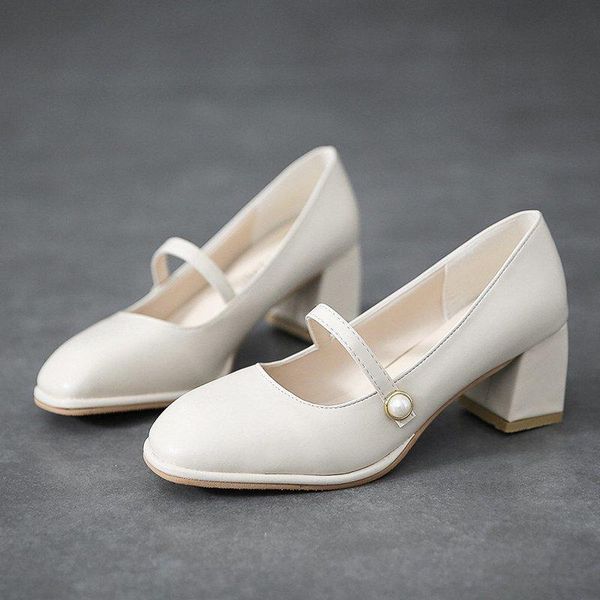 

bigs size 42 women shoes pu leather mary jane heels women block heel ladies dress shoes pumps fashion party casual, Black