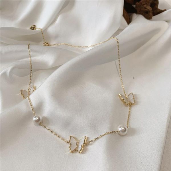

chokers origin summer delicate butterfly imitation pearl necklace for women gold wedding jewelry accessories, Golden;silver
