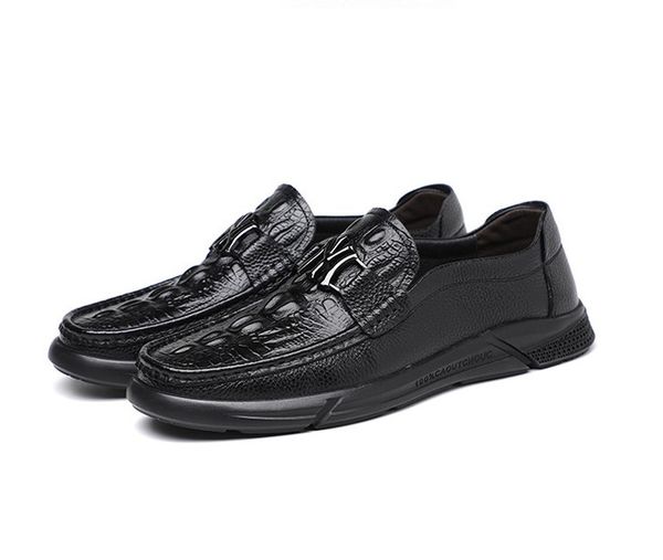 

leather upscale men casual shoes fashion spring autumn men's flat dress shoe driving sneakers, Black