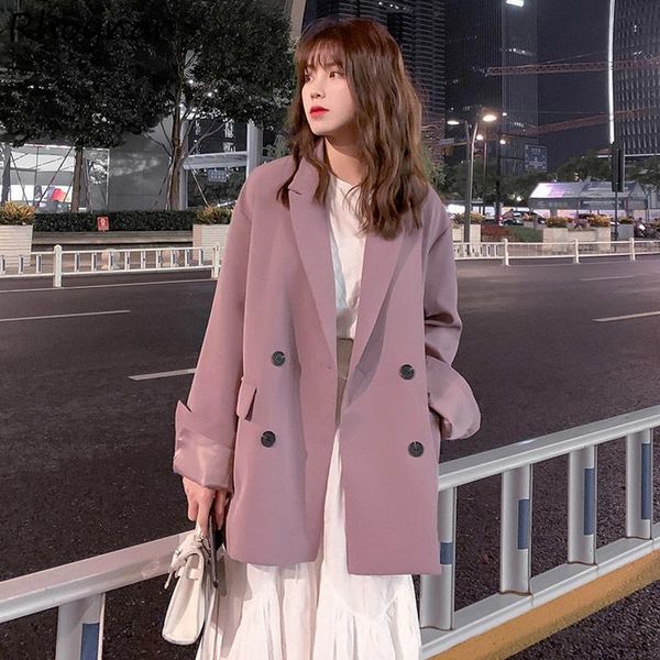 

women's suits & blazers women vintage chic double breasted ulzzang college solid all-match baggy teens stylish spring female streetwear, White;black