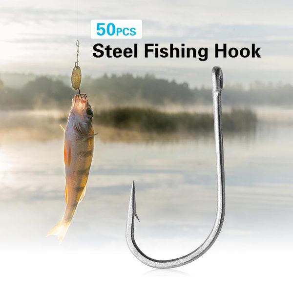 

fishing hooks 50pcs high carbon steel set in fishhooks barbed with hole carp tackle