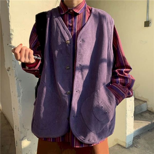 

womens tooling vest jaet 2021 autumn new retro purple corduroy outer wear waistcoat jaet women loose korean version, Black