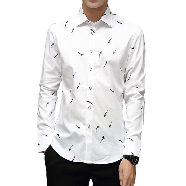 

new brand luxury long sleeve turn-down collar fish print party shirt big size 5xl men clothes 2021 fqsu, White;black