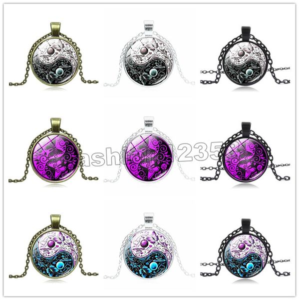 Collana a farfalla Yin Yang 9 stili Tempo Gemma Cabochon Collana con ciondolo a forma di farfalla Accessori per catena di maglione di moda