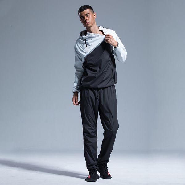 

mens sauna suit womens gym clothing set hoodies pullover sportswear running fitness weight loss sweating tracksuit windproof xoly, Gray