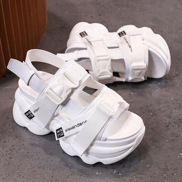 

sandals platform women 2021 fashion height increasing 7cm wedge sport chunky shoes summer outdoor beach sandalias mujer, Black