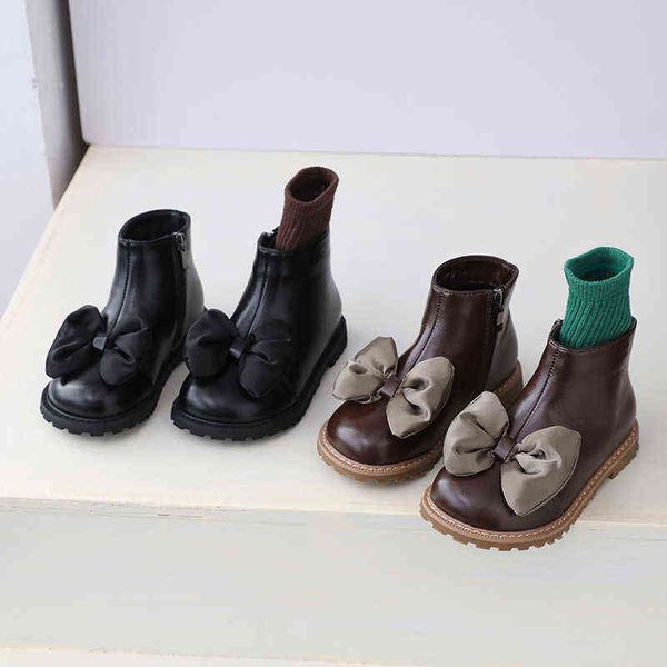 

autumn winter 2021 new children' shoes korean big bow girls ankle boots cotton kids shoes g1210, Black;grey