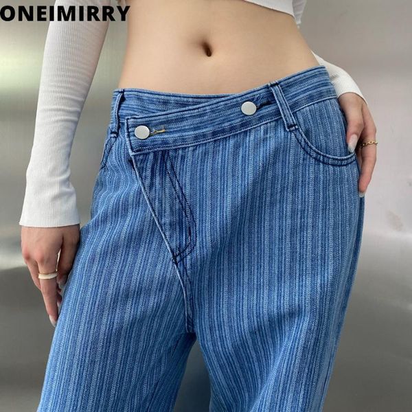 

women's jeans oneimirry suitable height 160cm -180cm high waist for women irregular fashion wide leg denim pants female harajuku trouse, Blue