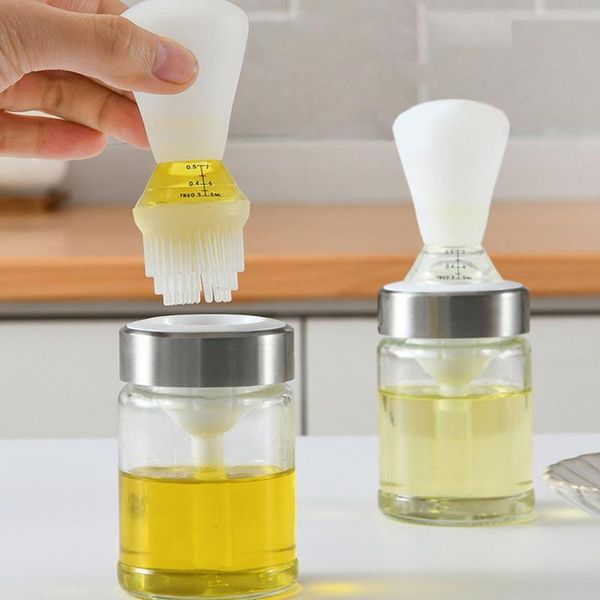 

kitchen cooking barbecue baking silicone oil dispenser brush with glass bottle baking bbq tool kitchen tools for bbq