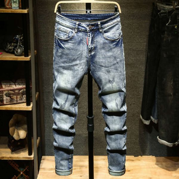 

men's fashion casual slim feet nostalgic youth pantswinter, Blue